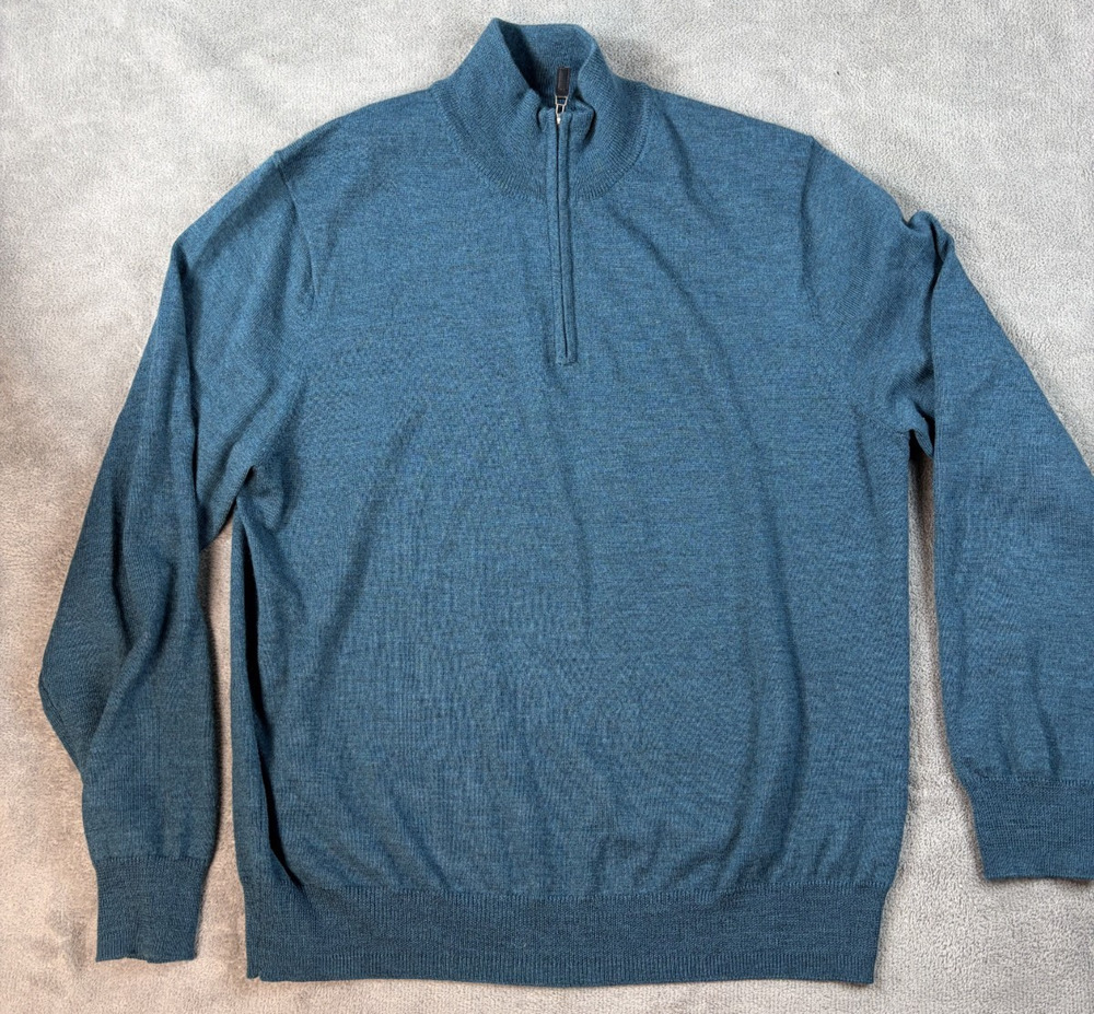 JOS A BANK Signature Collection Men's M Blue 100% Merino Wool Zip Sweater